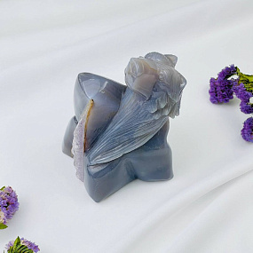 Медведь резной из камня Агат серый с жеодой, Артикул: 071737 - изображение товара №1