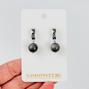 Серьги из серебристого Обсидиана