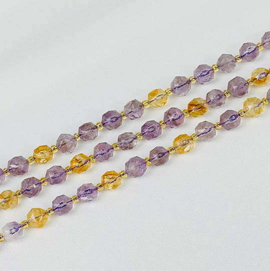 Бусины для украшений из лавандового Аметиста и Цитрина (38 бусин), Артикул: 116774 - изображение товара №3