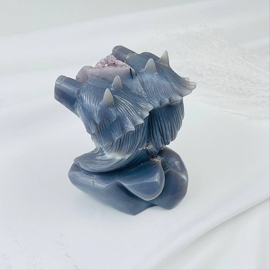 Волки (пара) резные из камня Агат серый с аметистовой жеодой, Артикул: 071937 - изображение товара №4