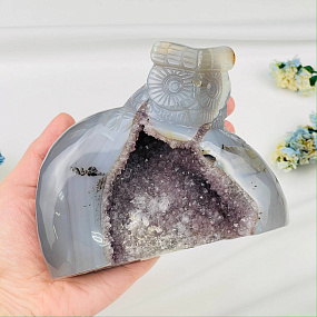 Сова резная из камня Агат серый с жеодой, Артикул: 071560 - изображение товара №3