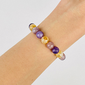 Браслет из Цитрина, Розового кварца и Лепидолита