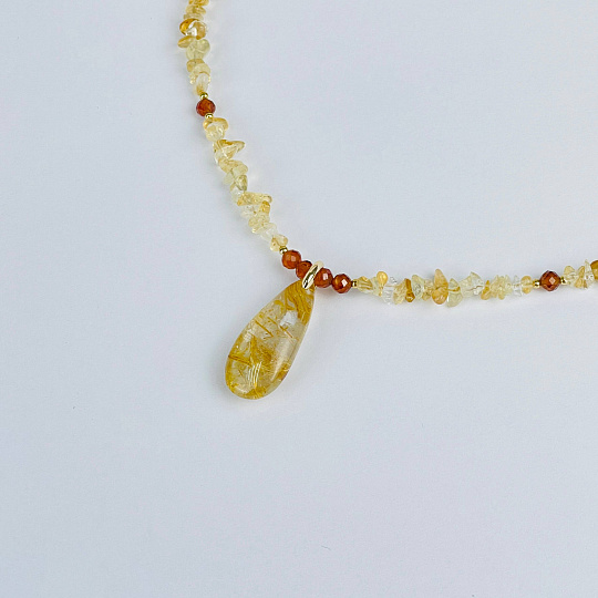 Колье из Цитрина и Граната "Спессартин" с кулоном из Рутилового кварца, Артикул: 102544 - изображение товара №2