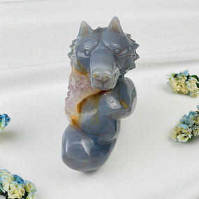 Волк резной из камня Агат серый с жеодой, Артикул: 071581 - изображение товара №3