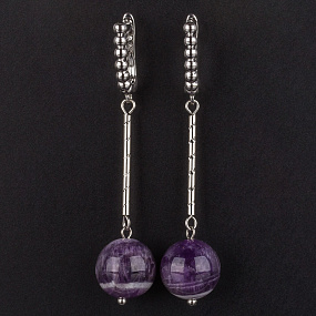 Серьги длинные из Аметиста шевронного (Бразилия)