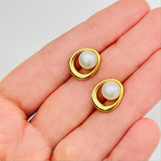 Серьги-пусеты из речного Жемчуга, Артикул: 109009 - изображение товара №2