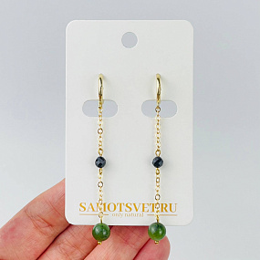 Серьги на цепочке из Нефрита и Шпинели, Артикул: 116903 - изображение товара №2