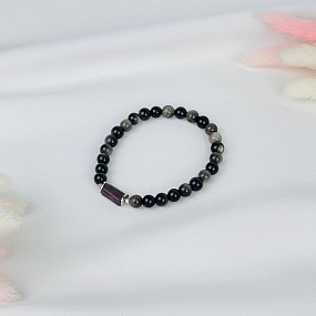 Браслет из серебристого Обсидиана и Граната, Артикул: 117167 - изображение товара №2