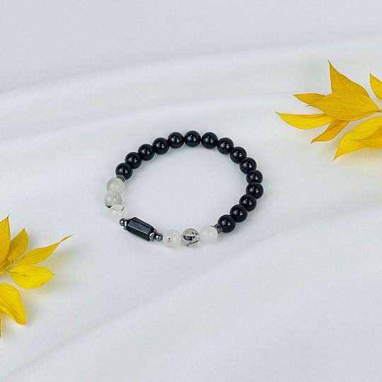 Браслет из Турмалина (Шерл) и Кварца с включениями, Артикул: 117383 - изображение товара №1