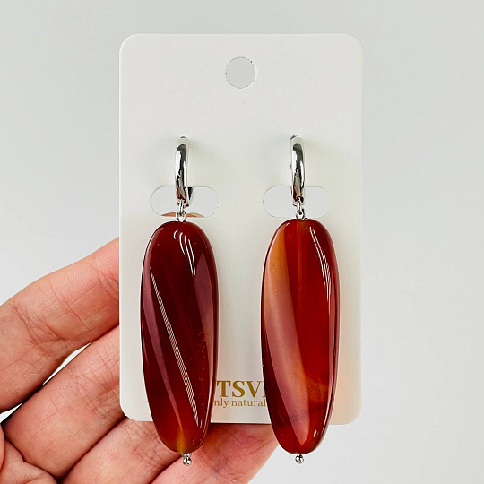 Серьги крупные из Сердолика, Артикул: 117625 - изображение товара №1