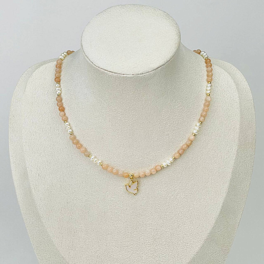 Колье из Лунного камня и Жемчуга с перламутровой подвеской, Артикул: 115393 - изображение товара №1