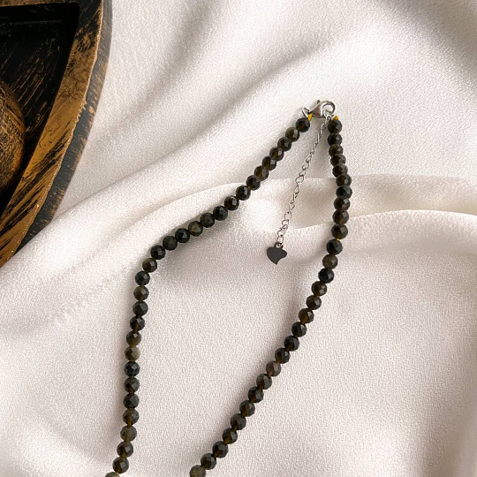 Бусы с кулоном из Обсидиана и Опала, Артикул: 098487 - изображение товара №4