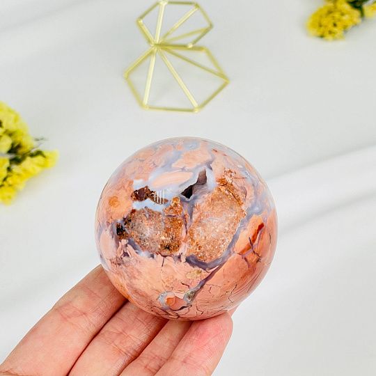 Шар из розового цветочного Агата на подставке, Артикул: 117091 - изображение товара №2