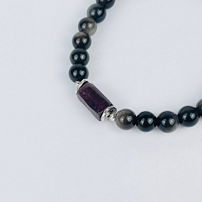 Браслет из серебристого Обсидиана и Граната, Артикул: 117167 - изображение товара №3
