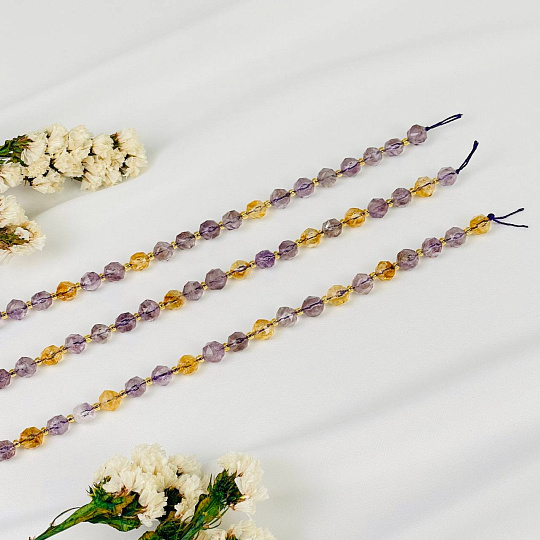 Бусины для украшений из лавандового Аметиста и Цитрина (38 бусин), Артикул: 116774 - изображение товара №1