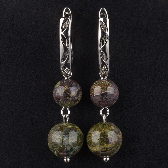 Серьги двойные из Яшмы зеленой (Африка), Артикул: 080971 - изображение товара №1