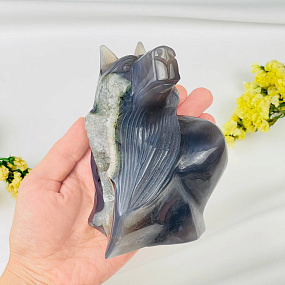 Волк резной из камня Агат серый с жеодой, Артикул: 071928 - изображение товара №5