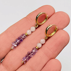 Серьги из Розового кварца и Аметиста, Артикул: 104345 - изображение товара №1