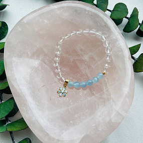Браслет с подвеской "Снежинка" из Аквамарина и Горного Хрусталя, Артикул: 099338 - изображение товара №5