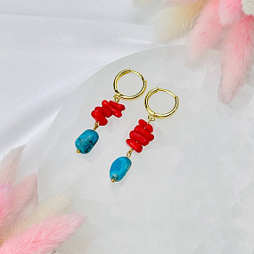 Серьги из Бирюзы и Коралла, Артикул: 114601 - изображение товара №2