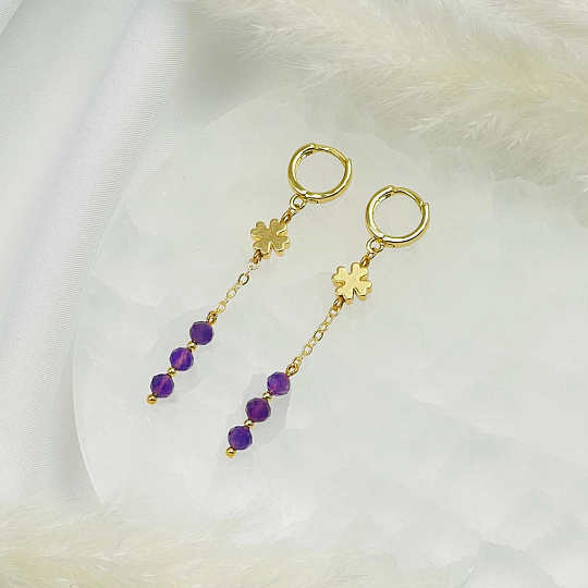 Серьги из камня Аметист с цепочкой, Артикул: 108402 - изображение товара №2