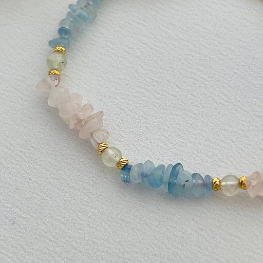 Браслет из Аквамарина, Розового кварца и Пренита, Артикул: 100187 - изображение товара №3