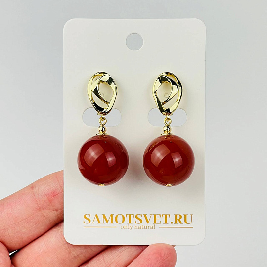 Серьги крупные из Сердолика, Артикул: 120485 - изображение товара №1