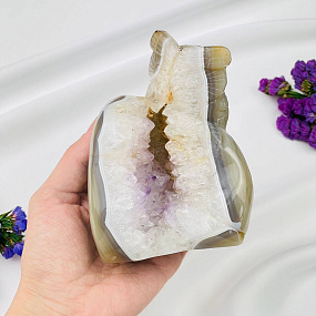 Сова резная из камня Агат серый с жеодой, Артикул: 071562 - изображение товара №2