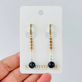 Серьги длинные из полосатого Агата и Граната (Спессартин)