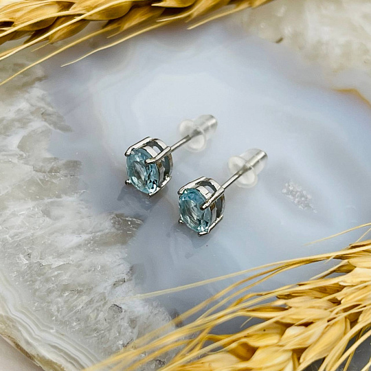 Серьги-пусеты с голубым Топазом, Артикул: 066515 - изображение товара №2