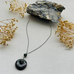 Кулон на цепочке из Мохового Агата, Артикул: 099465 - изображение товара №1