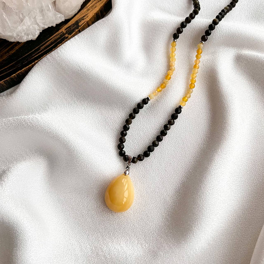 Бусы с кулоном из Обсидиана и Опала, Артикул: 098487 - изображение товара №2