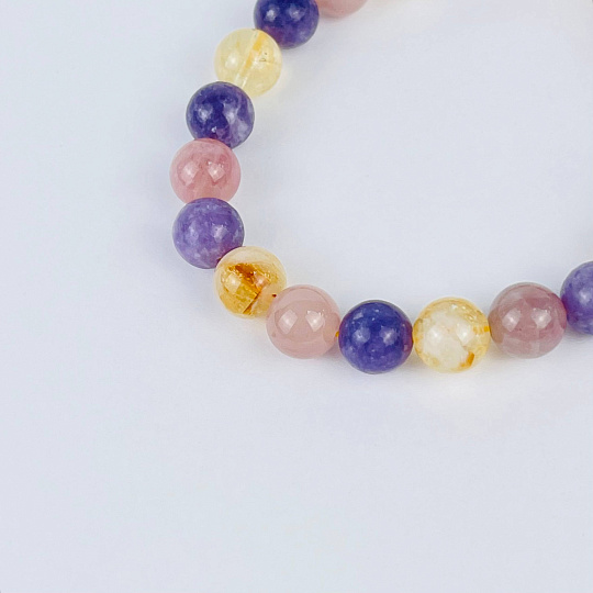 Браслет из Цитрина, Розового кварца и Лепидолита, Артикул: 117139 - изображение товара №3