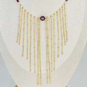 Колье из Граната, Жемчуга и Лепидолита, Артикул: 117393 - изображение товара №2