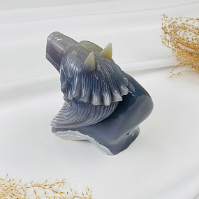 Волк резной из камня Агат серый с жеодой, Артикул: 071745 - изображение товара №3