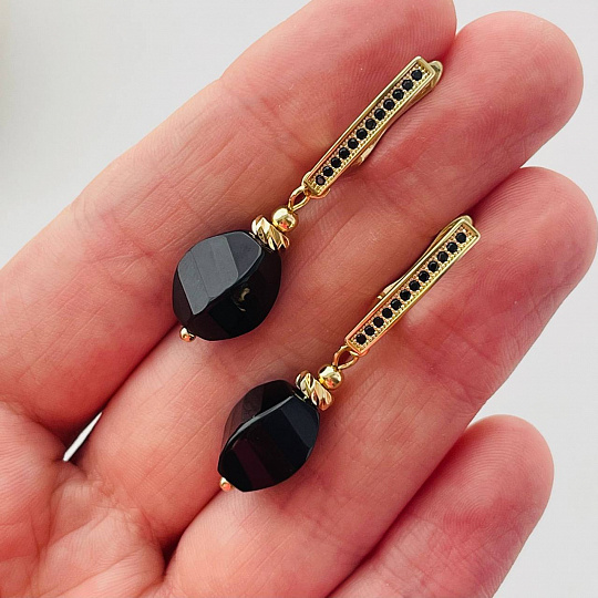 Серьги из черного Агата, Артикул: 099595 - изображение товара №3