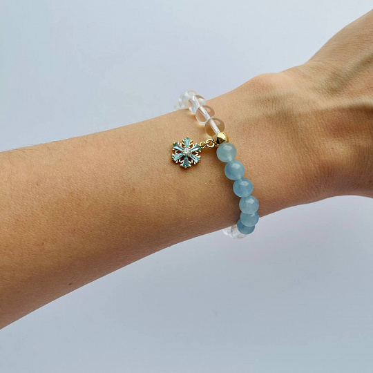 Браслет с подвеской "Снежинка" из Аквамарина и Горного Хрусталя, Артикул: 099338 - изображение товара №4