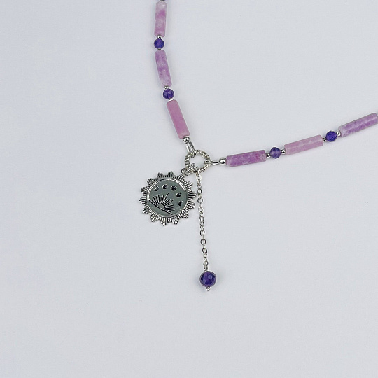 Колье из Лепидолита и Аметиста, Артикул: 116997 - изображение товара №2