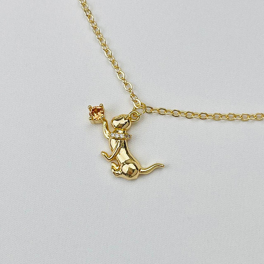 Колье на цепочке с камнем Гранат(Пироп) и подвеской Кошка, Артикул: 108160 - изображение товара №2