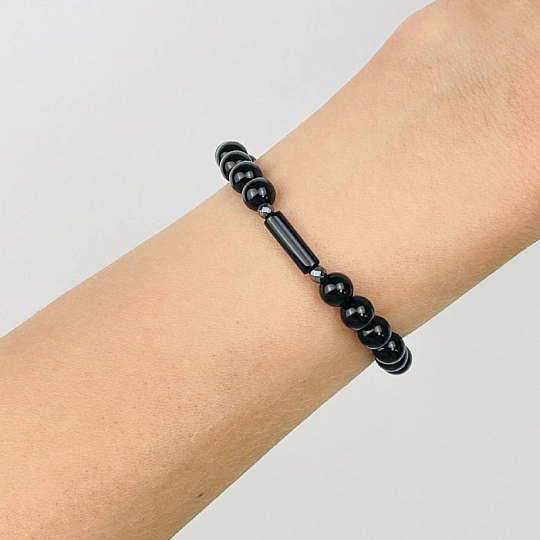 Браслет из черного Агата и Гематита, Артикул: 083579 - изображение товара №1