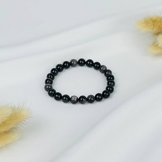 Браслет из серебристого Обсидиана , Артикул: 074305 - изображение товара №2