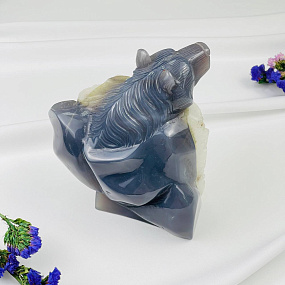 Медведь резной из камня Агат серый с жеодой, Артикул: 071568 - изображение товара №3