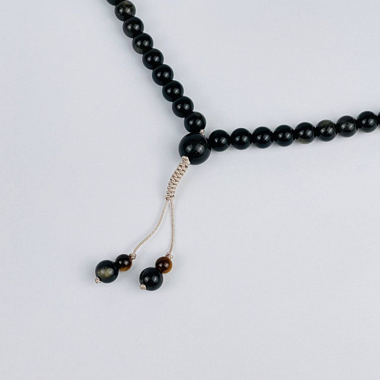 Четки буддийские (Мала) из Обсидиана, Тигрово-Соколиного и Тигрового глаза(108 бусин), Артикул: 116688 - изображение товара №2