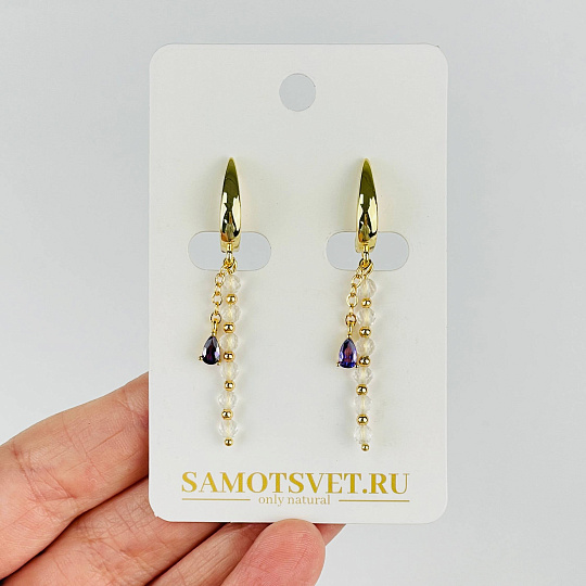 Серьги из Горного Хрусталя с фианитом, Артикул: 103247 - изображение товара №1