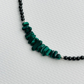 Бусы-Чокер из черного Турмалина с Малахитом, Артикул: 104191 - изображение товара №2
