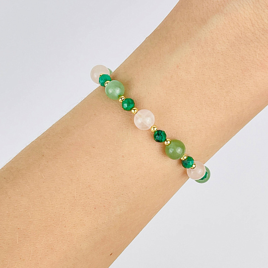 Браслет (Анахата) регулируемый из Малахита, Розового кварца и Авантюрина, Артикул: 117961 - изображение товара №2