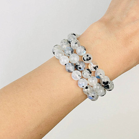 Бусины для украшений из Лунного камня с вкл. Турмалина (48 бусин), Артикул: 085562 - изображение товара №2