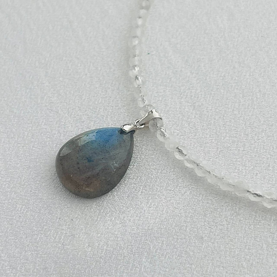 Бусы с кулоном из Лабрадора и Лунного камня, Артикул: 098643 - изображение товара №2