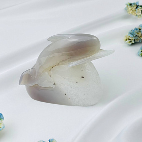 Дельфин резной из камня Агат серый с жеодой, Артикул: 071592 - изображение товара №2