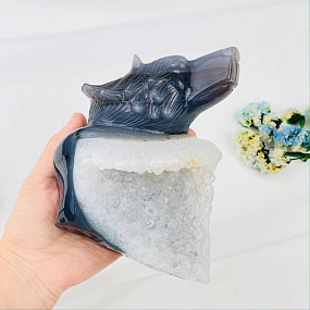 Волк резной из камня Агат серый с жеодой, Артикул: 071573 - изображение товара №3